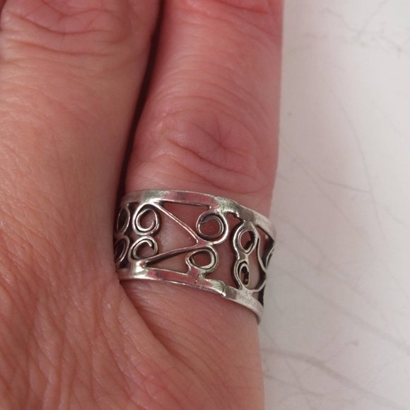 Sterling Silver Boho Open Swirl Filigree Concave Ring Size 4 3/4 Women's Jewelry - Picture 7 of 11